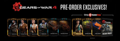 Depending on where you pre-order Gears of War 4, you may receive some extra bonus content on top of the pre-order content. Gamestop offers a few more skins and physical collectible cards.