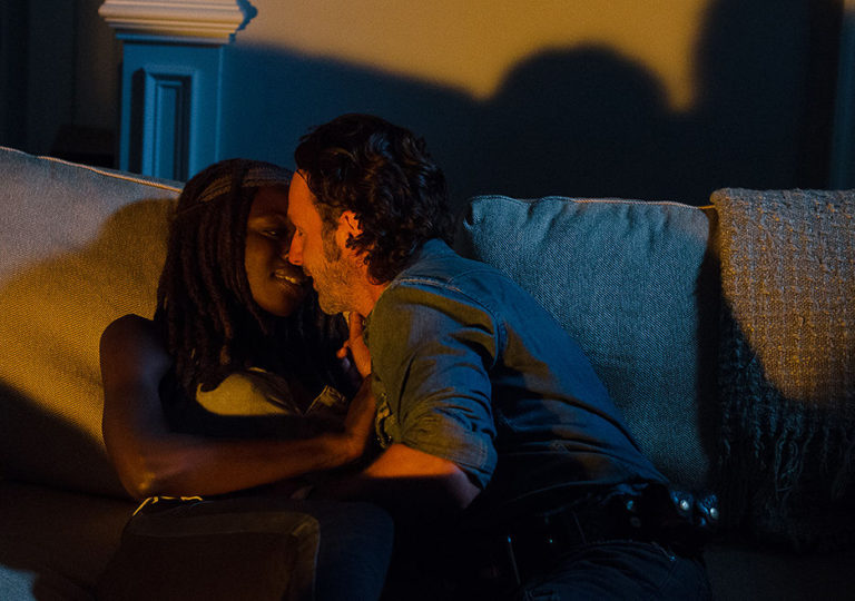 Now Richonne is sealed into the canon with a kiss. Photo courtesy of AMC via MoviePilot.com.