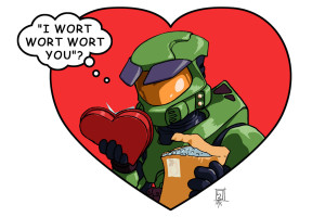 Master Chief is clearly confused by the Sangheili's love. Image courtesy of Bungie.