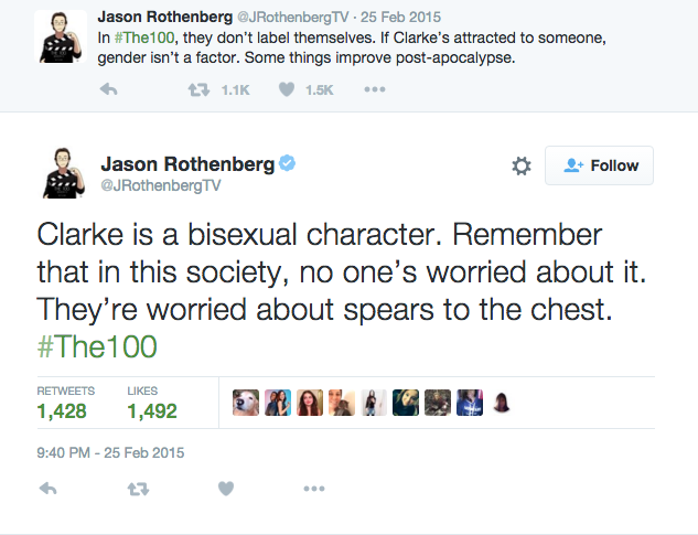 The 100's show creators made it very clear the identities of the characters on Twitter. 